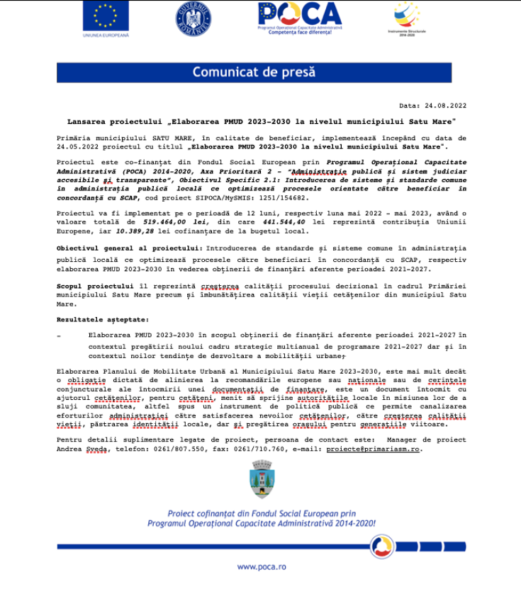 proiect primaria satu mare elaborare pmud 2023 2030