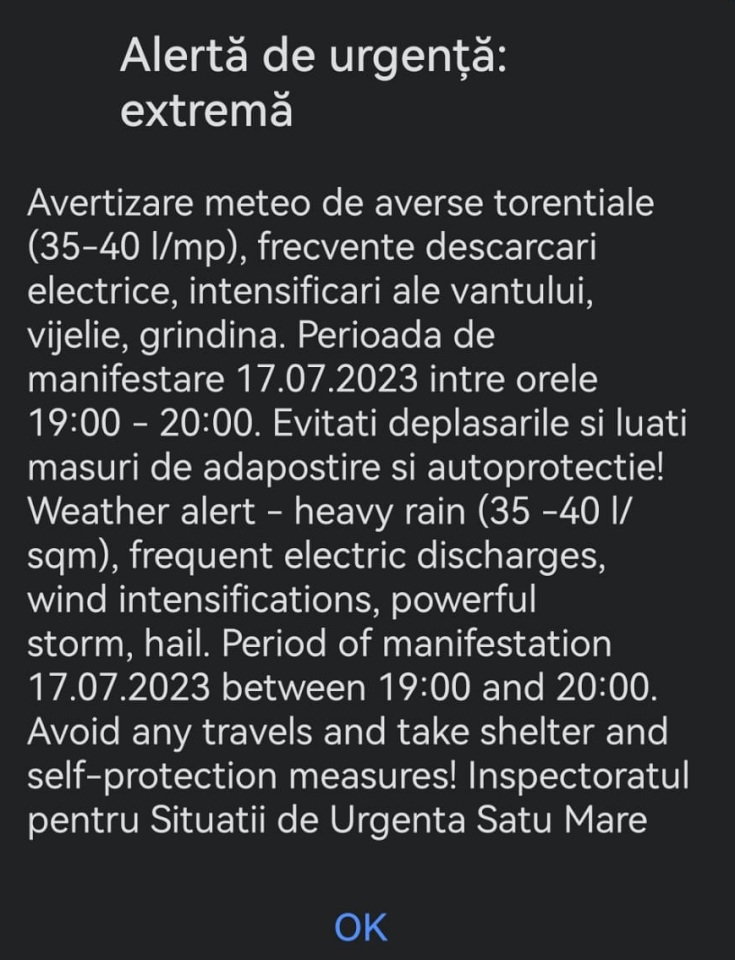 avertizare meteo 17 iulie