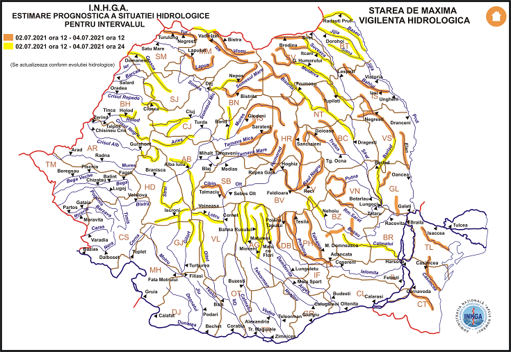 Harta Avertizare hidrologica nr. 69 din 02.07.2021