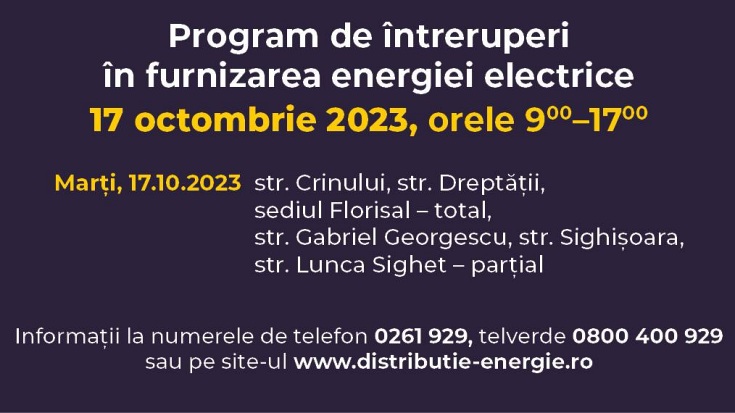 intreruperi curent electric 17oct 1